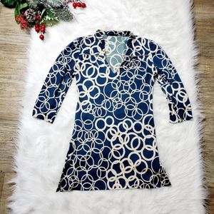 LVL X Womens Dark Blue Gold V Neck Tunic Top